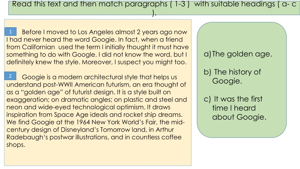 read this text and then match paragraphs 1 3 with