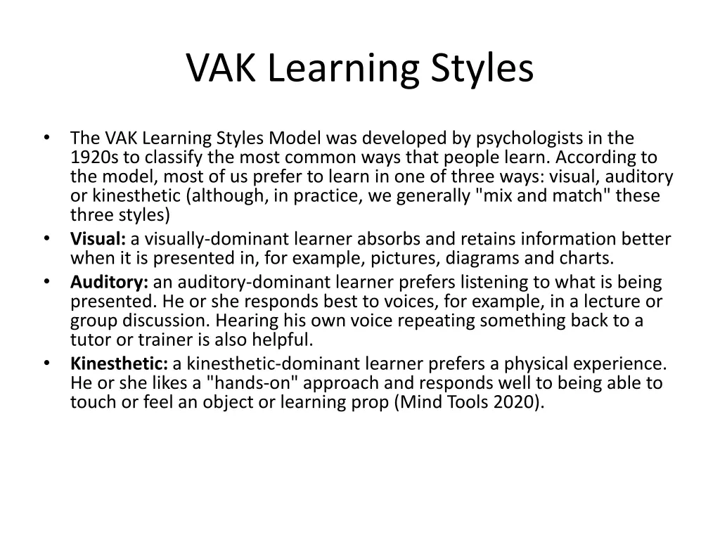 vak learning styles