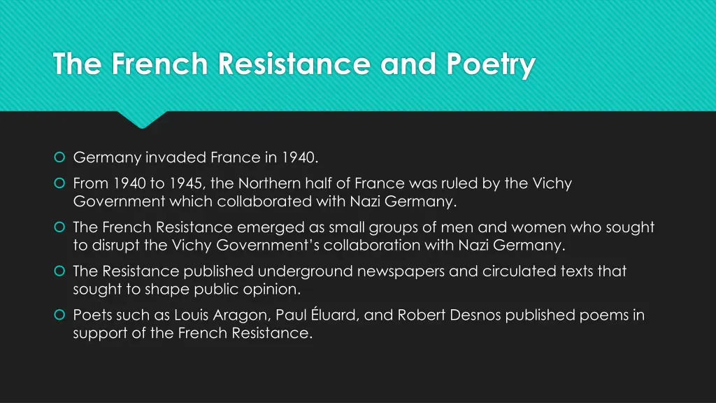 the french resistance and poetry