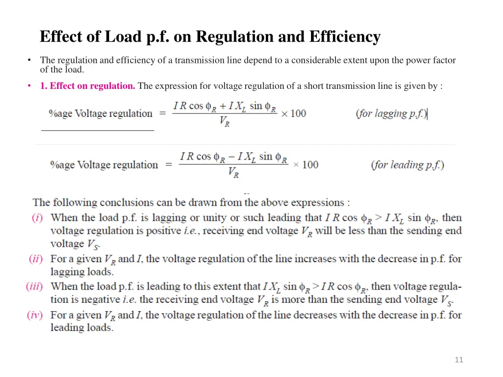 effect of load p f on regulation and efficiency