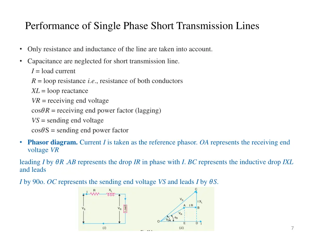 performance of single phase short transmission