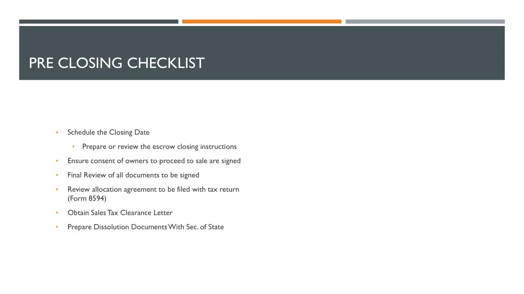 pre closing checklist 2