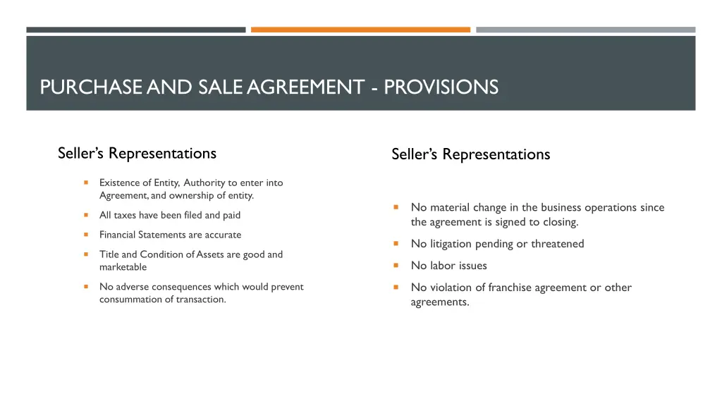 purchase and sale agreement provisions