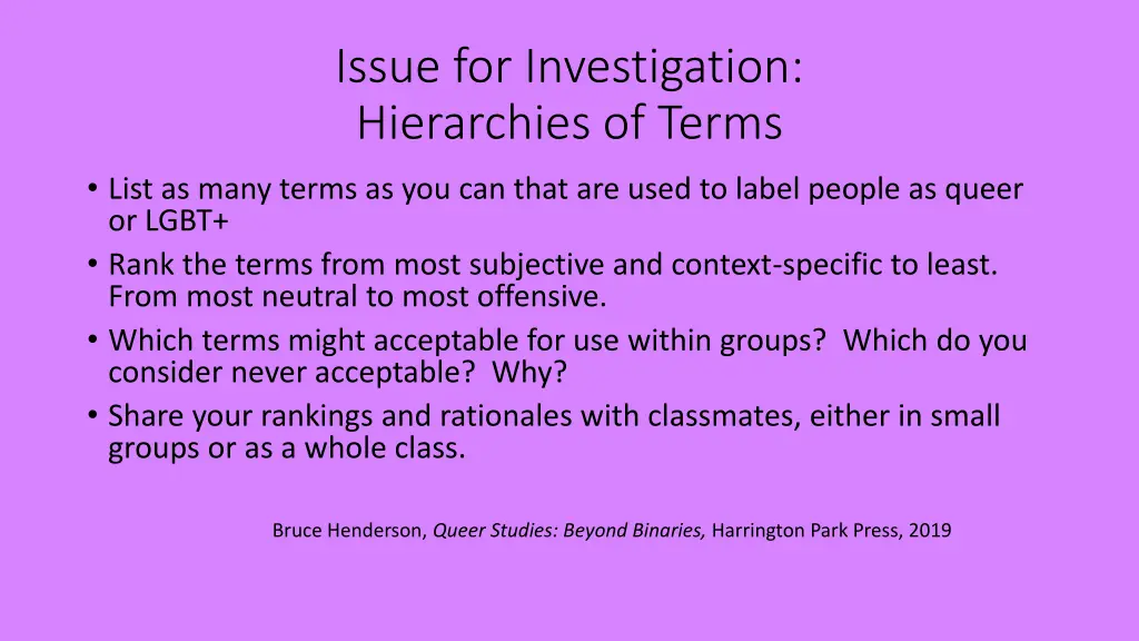 issue for investigation hierarchies of terms