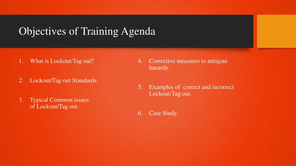 objectives of training agenda