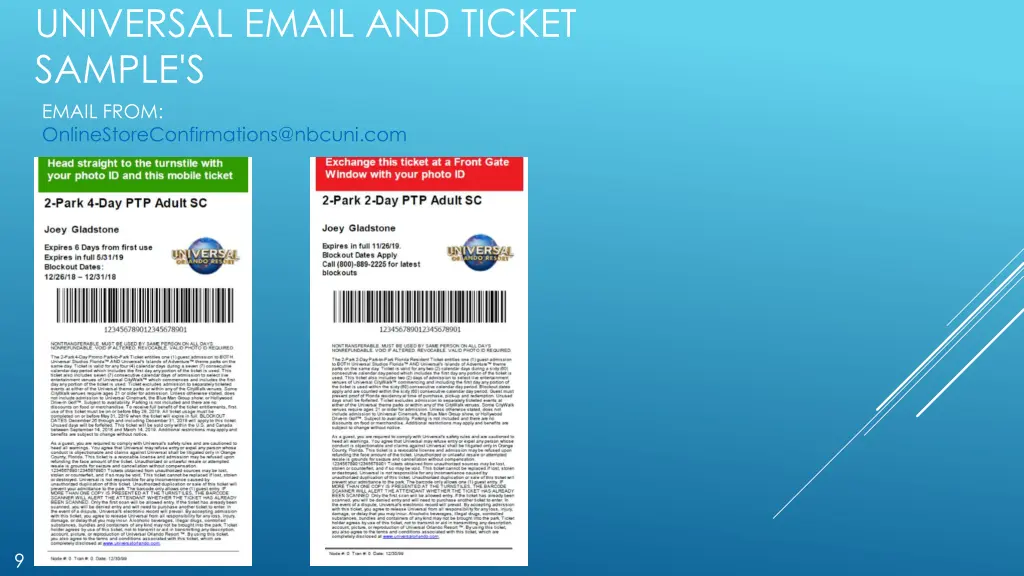 universal email and ticket sample s email from