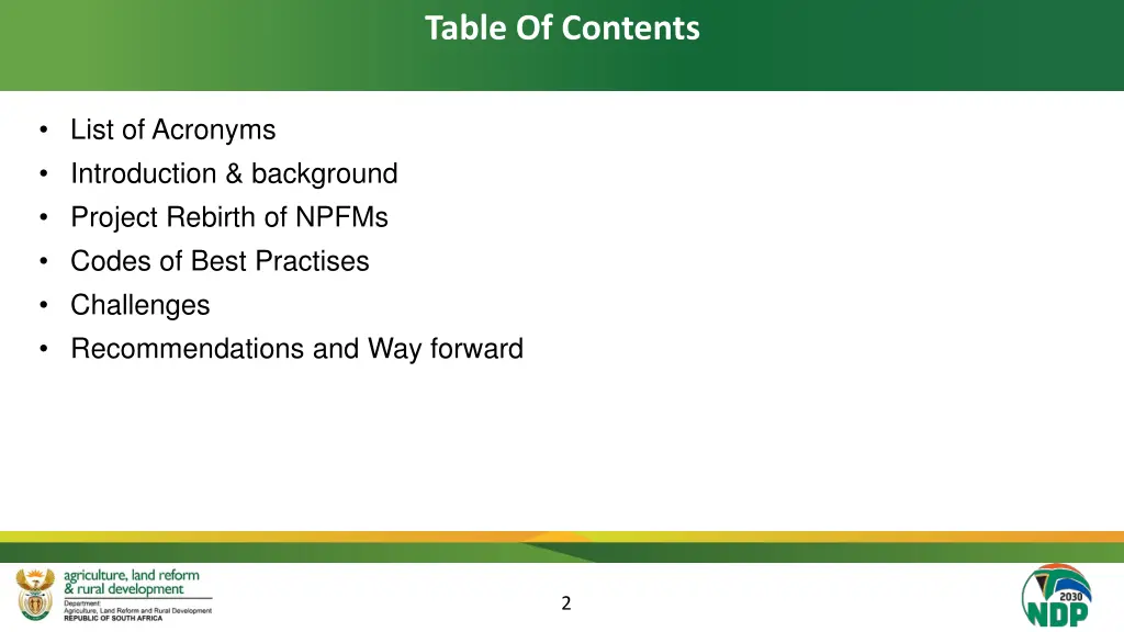 table of contents