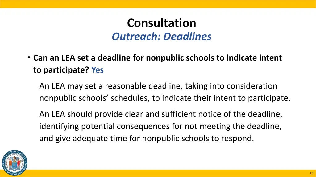 consultation outreach deadlines