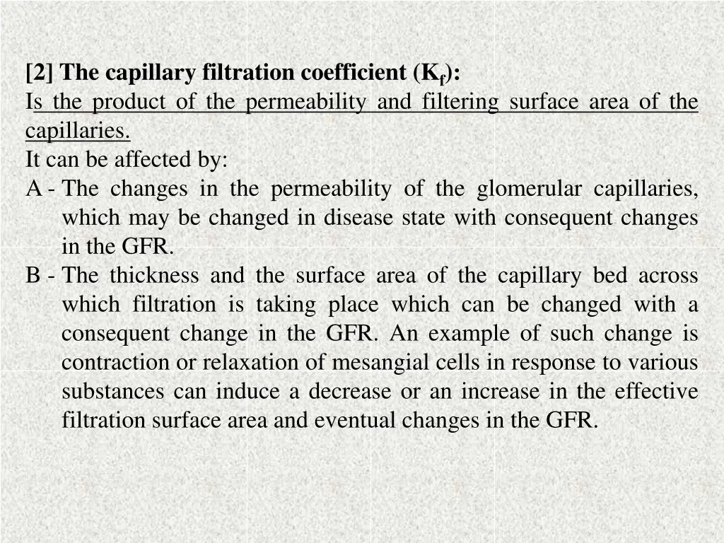 2 the capillary filtration coefficient