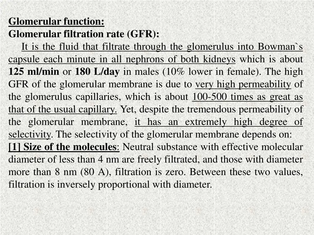 glomerular function glomerular filtration rate