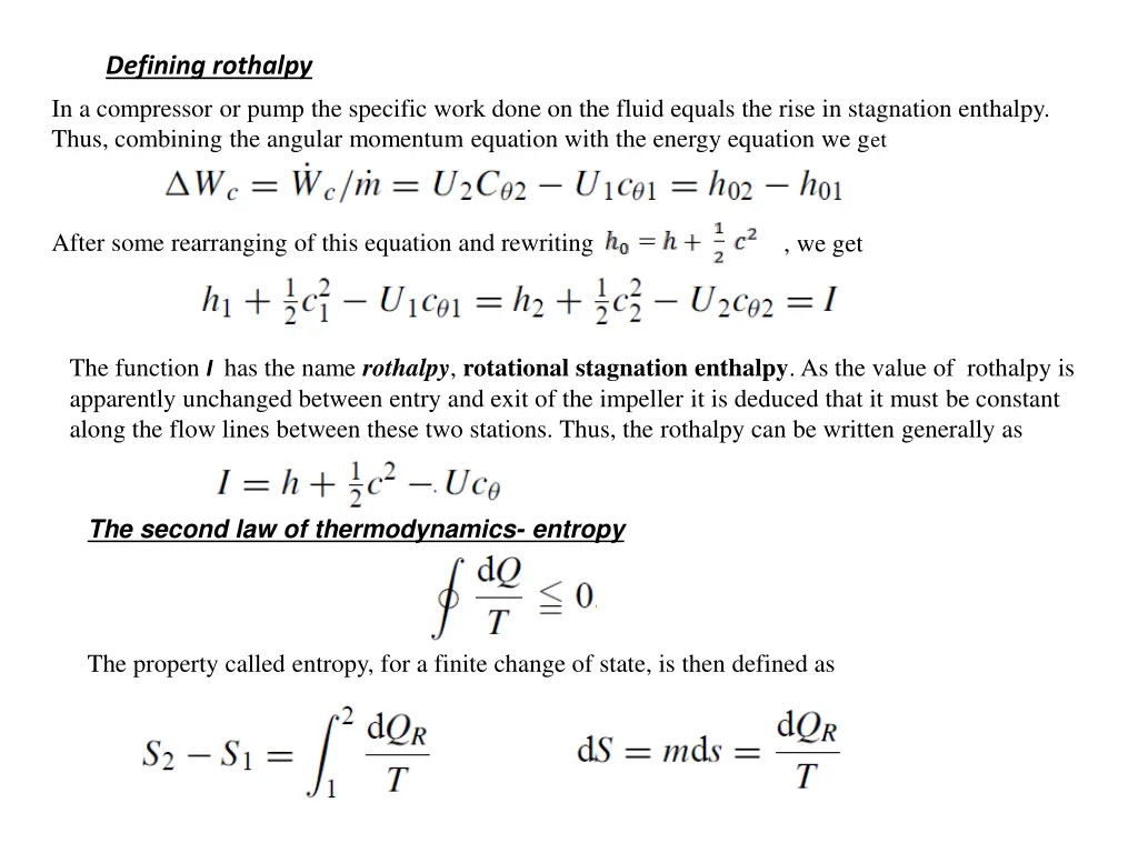 defining rothalpy in a compressor or pump