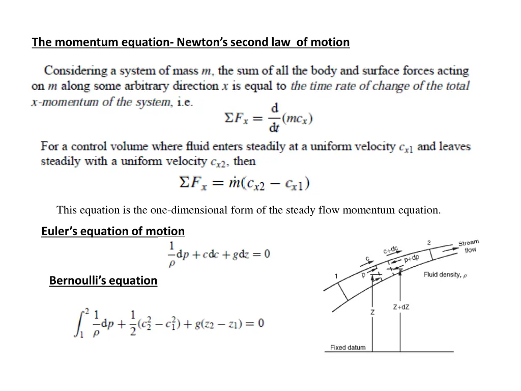 the momentum equation newton s second