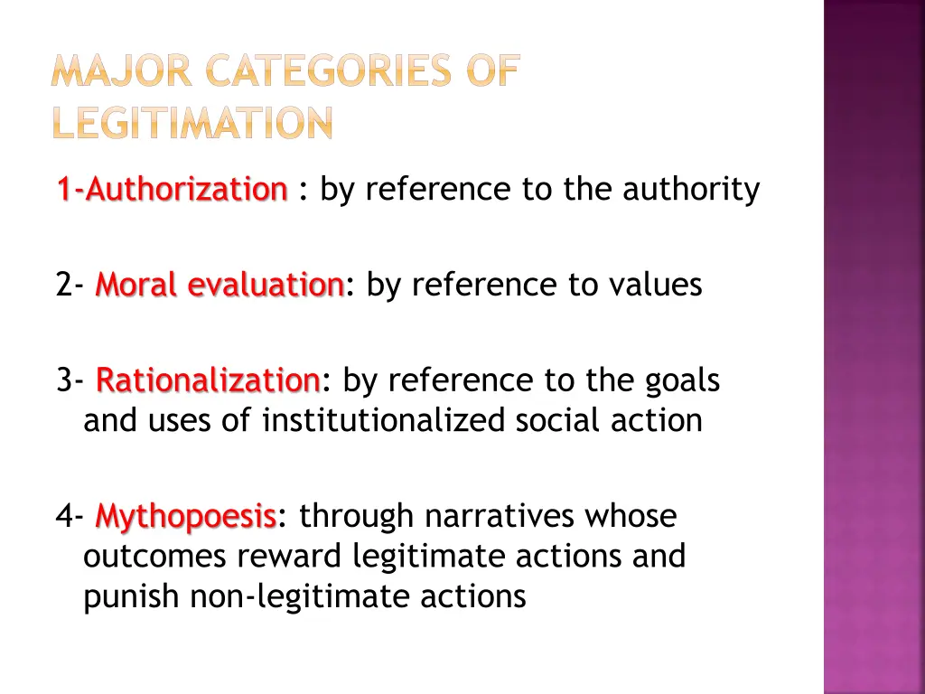 major categories of legitimation