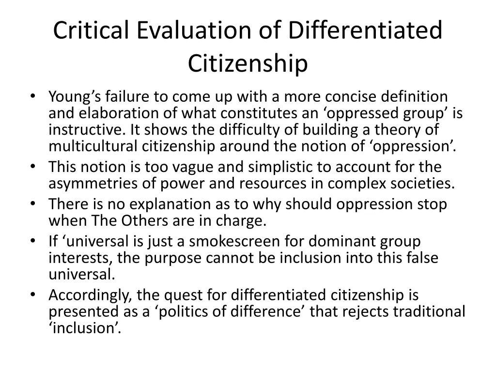 critical evaluation of differentiated citizenship