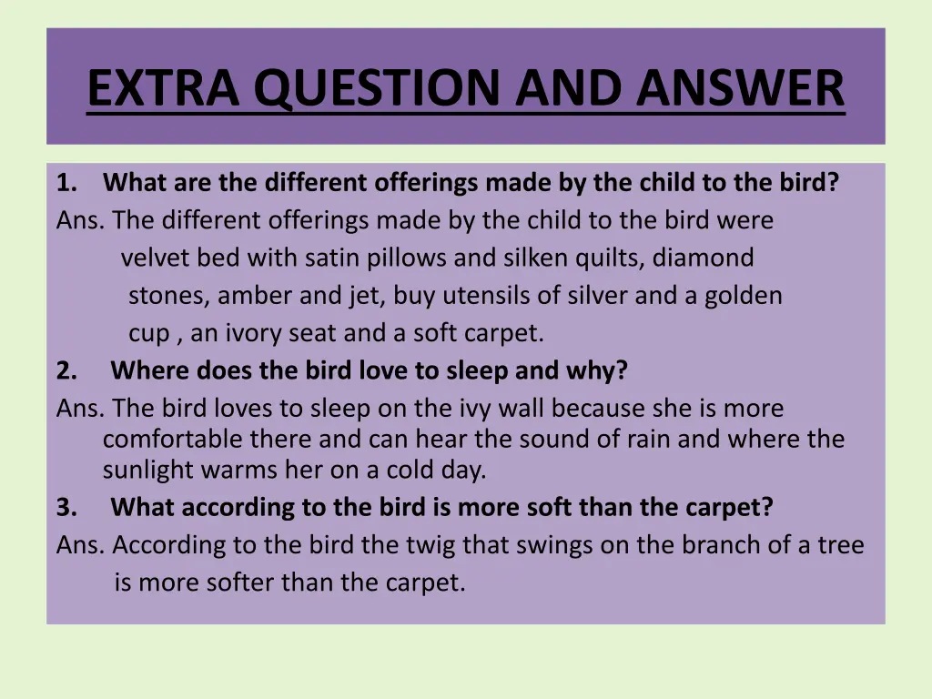 extra question and answer