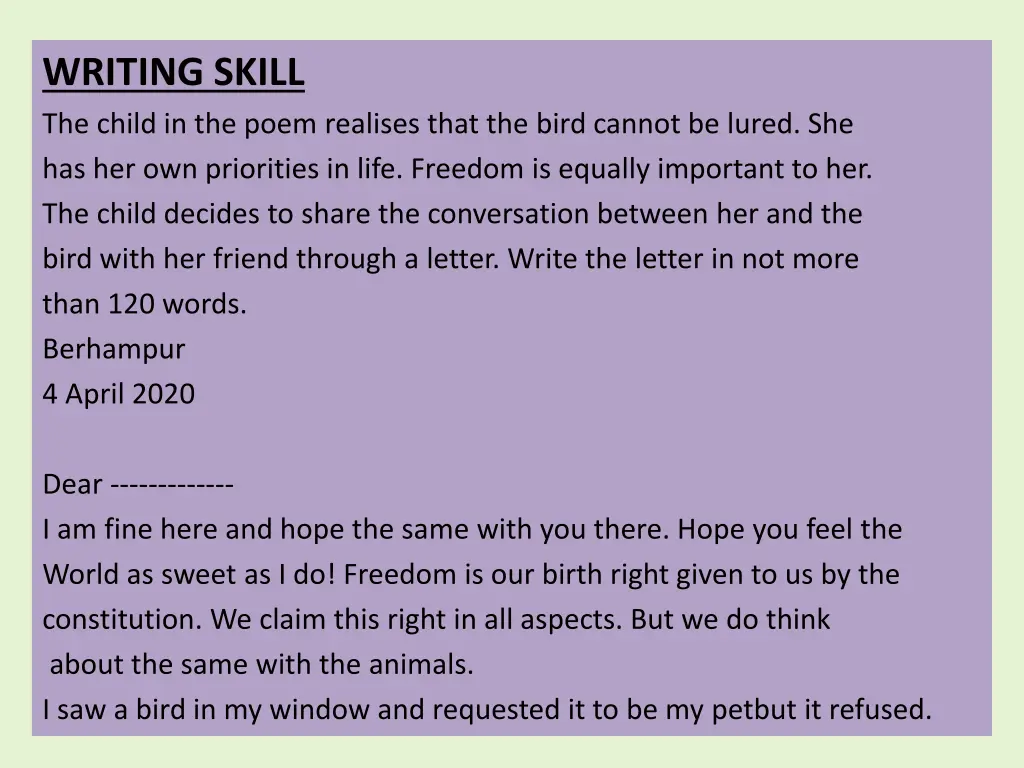 writing skill the child in the poem realises that