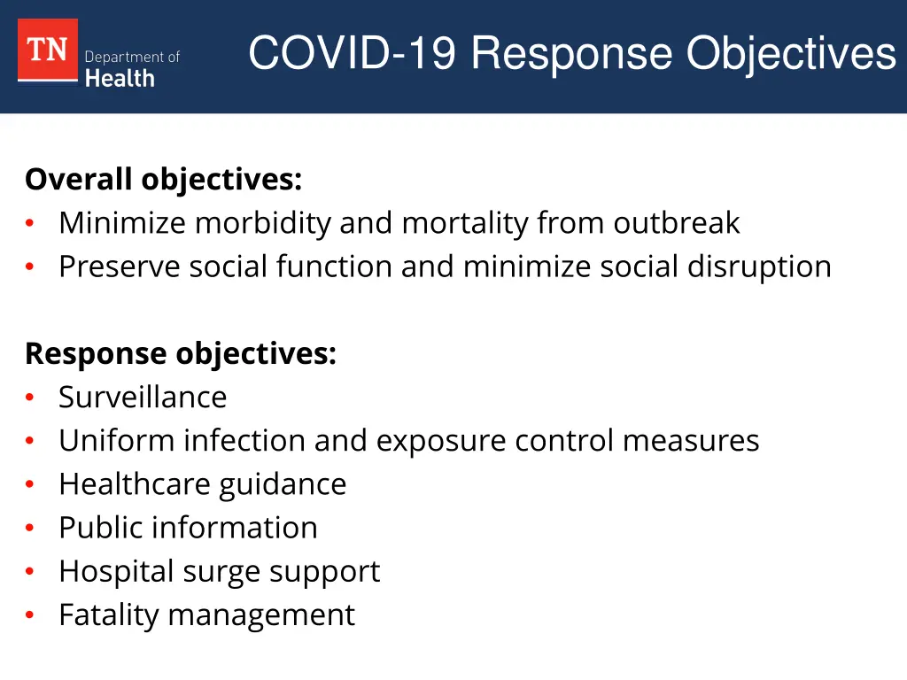 covid 19 response objectives