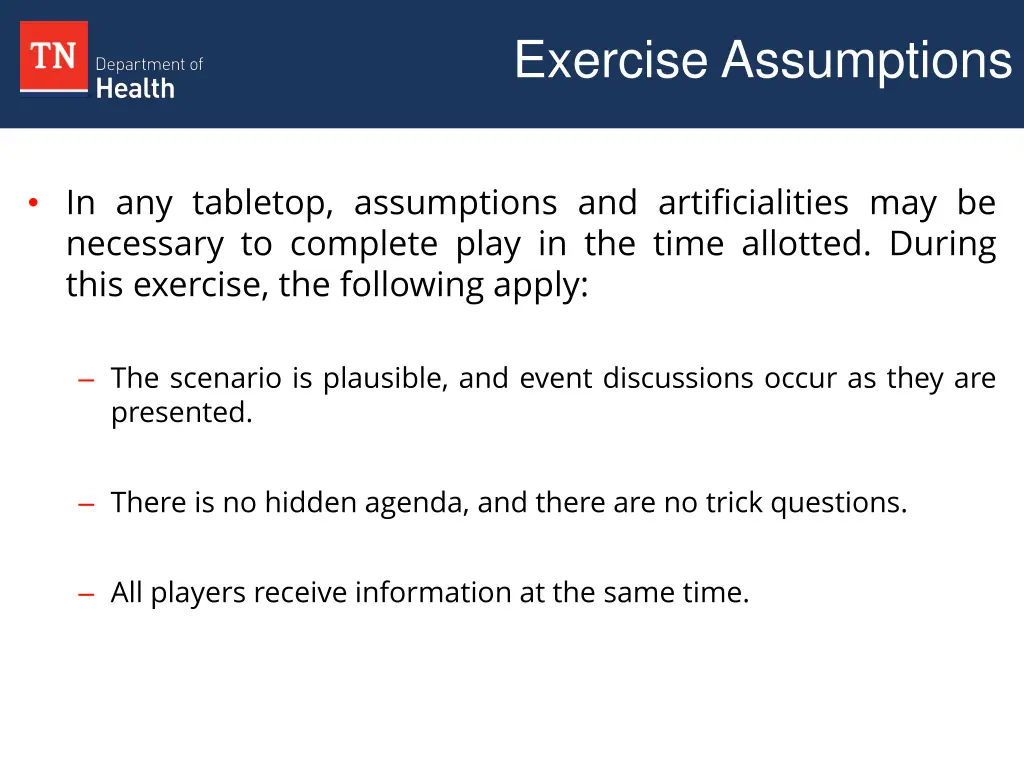 exercise assumptions