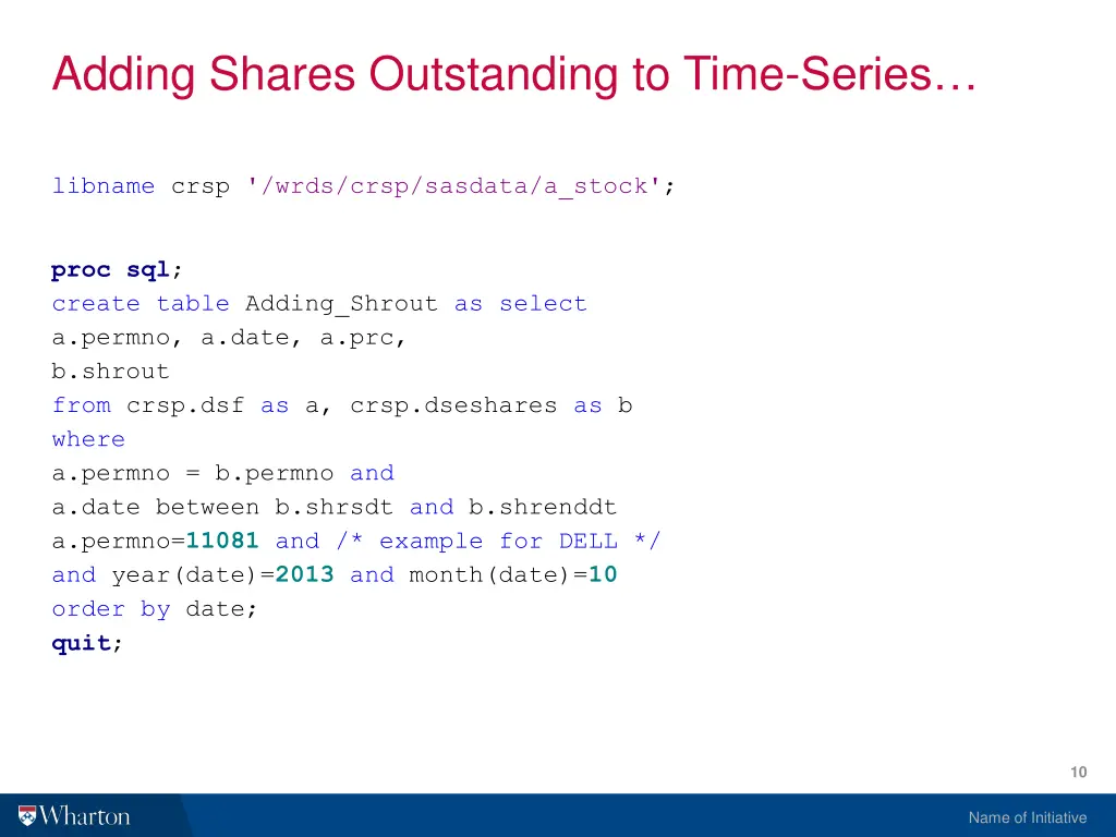 adding shares outstanding to time series