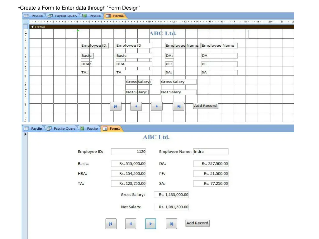 create a form to enter data through form design