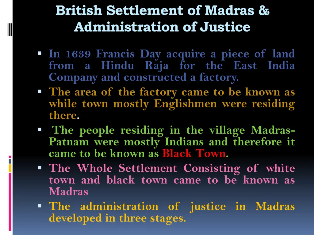 british settlement of madras administration