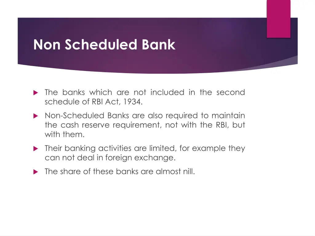 non scheduled bank