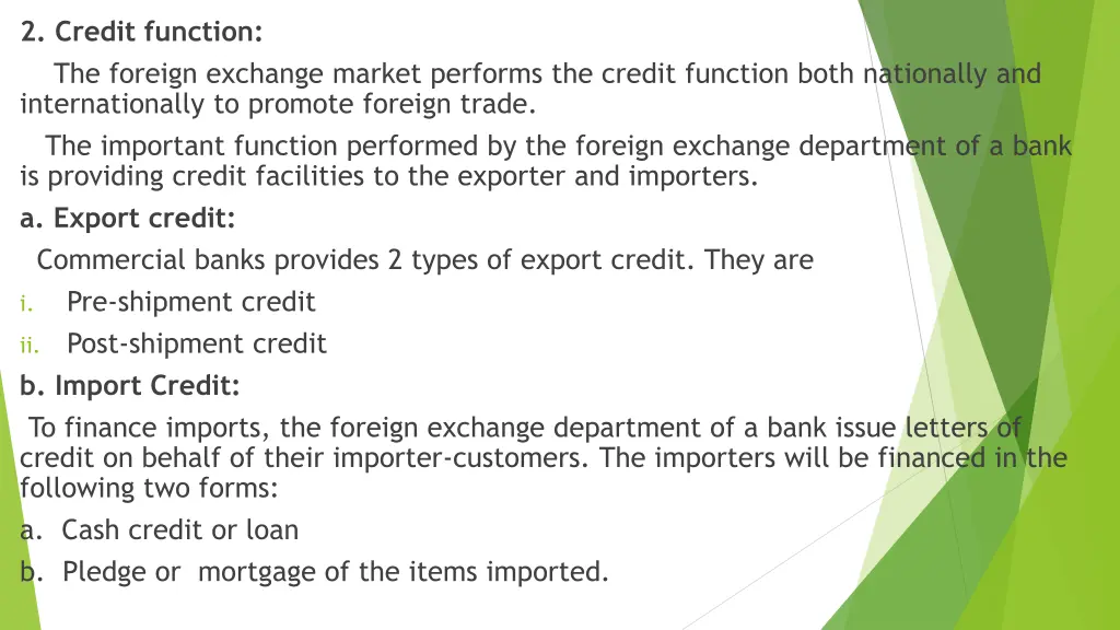 2 credit function the foreign exchange market