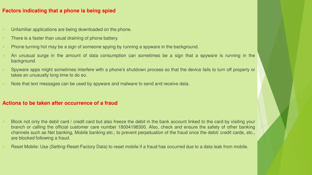 factors indicating that a phone is being spied