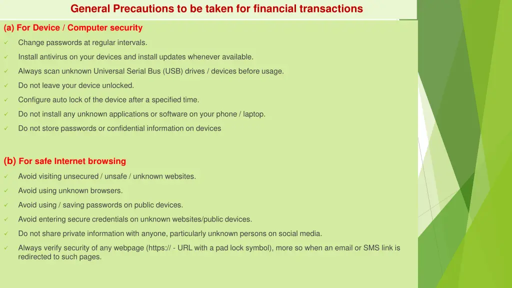 general precautions to be taken for financial 1