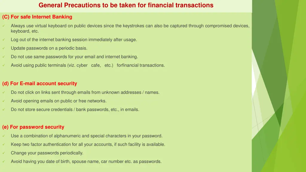 general precautions to be taken for financial 2