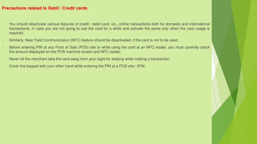 precautions related to debit credit cards