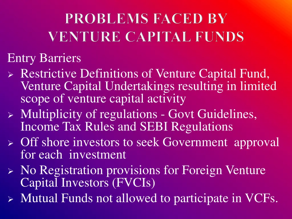 entry barriers restrictive definitions of venture