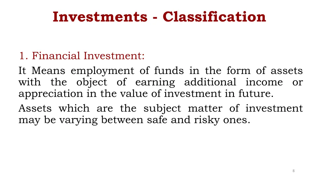 investments classification