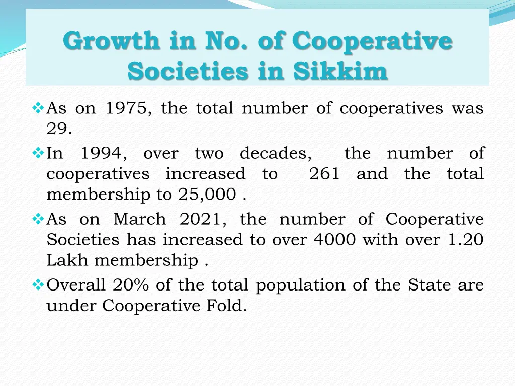 growth in no of cooperative societies in sikkim