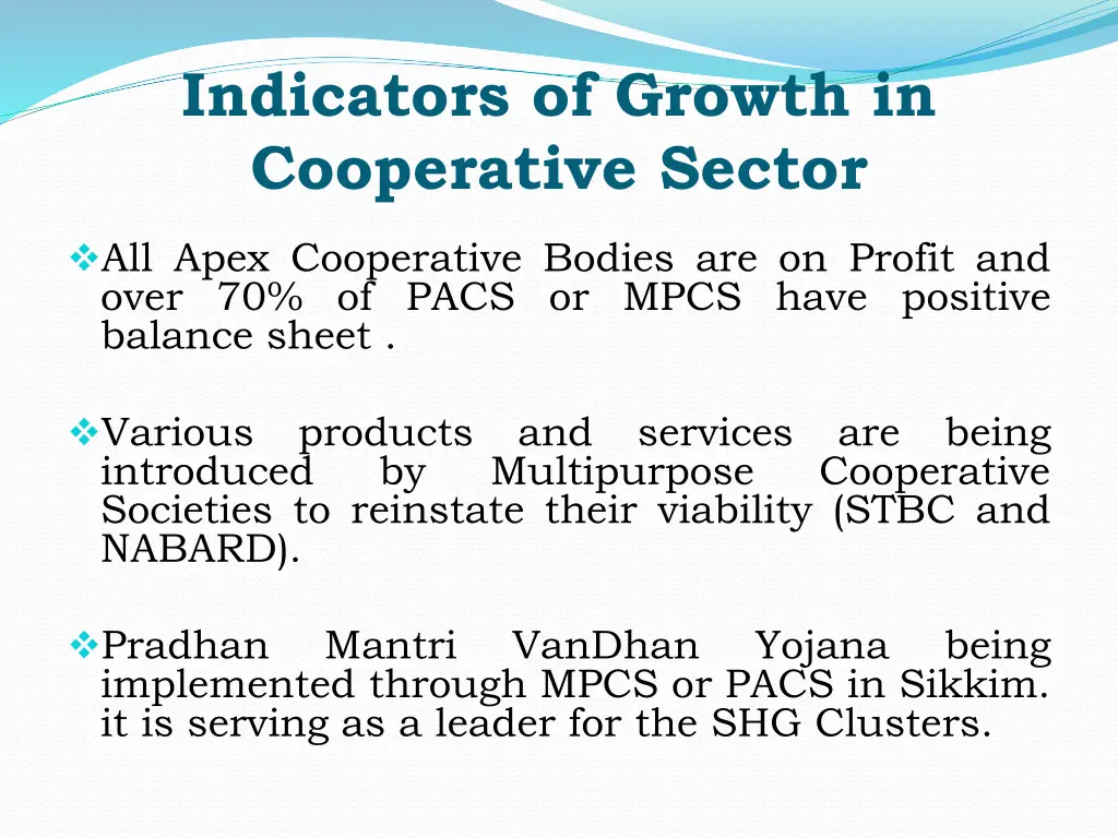 indicators of growth in cooperative sector