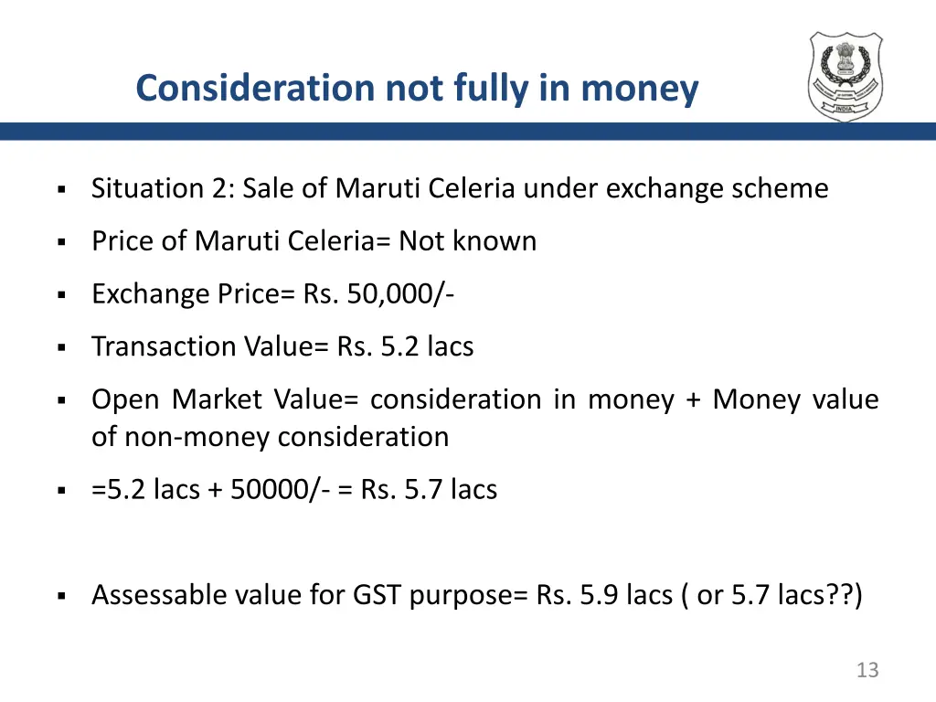 consideration not fully in money 1