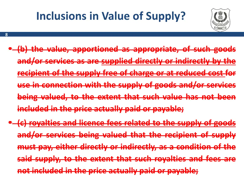 inclusions in value of supply