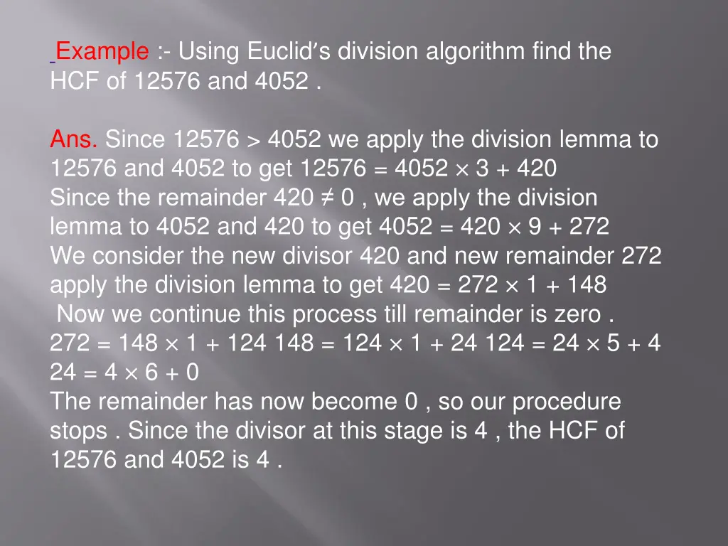 example using euclid s division algorithm find