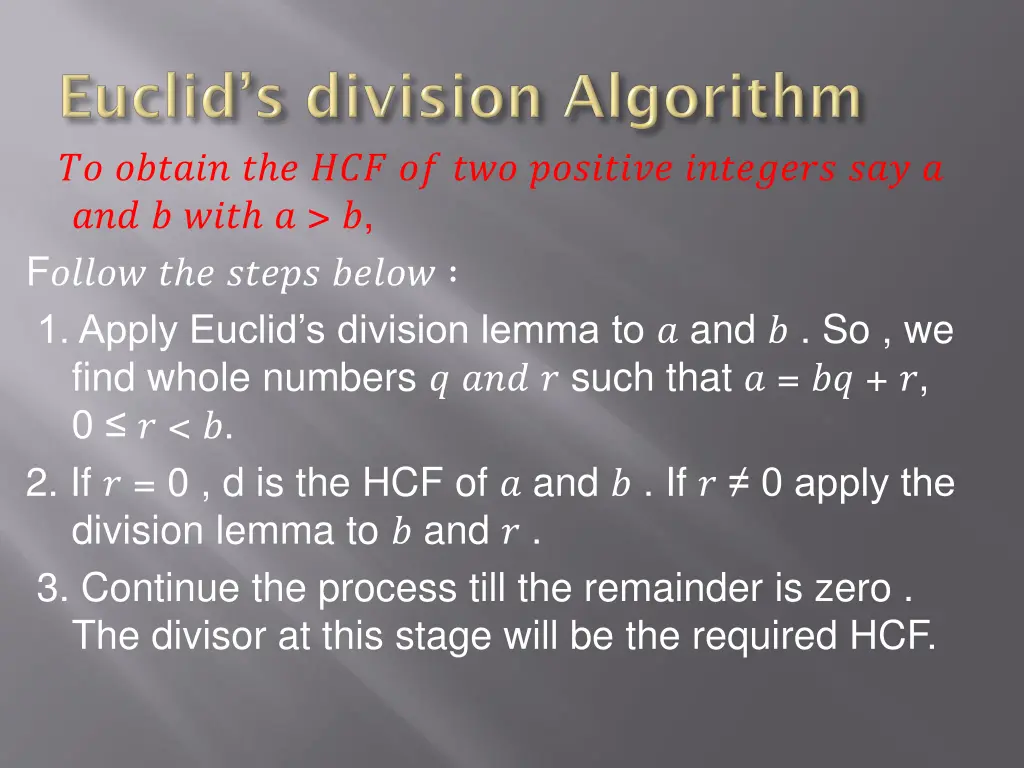 f 1 apply euclid s division lemma