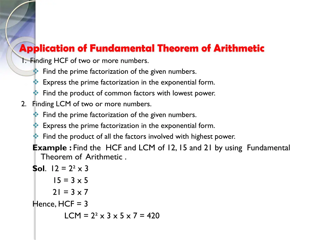 application of fundamental theorem of arithmetic