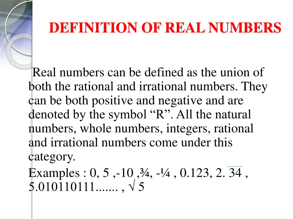 definition of real numbers