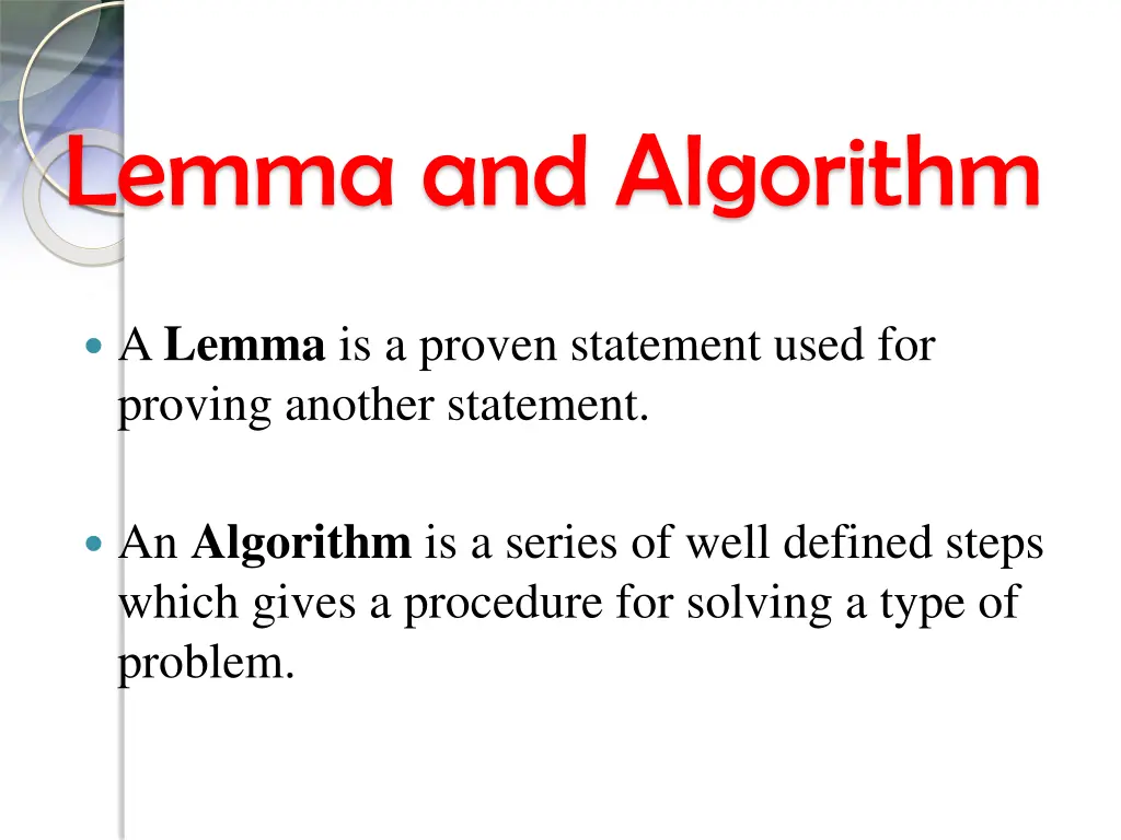 lemma and algorithm