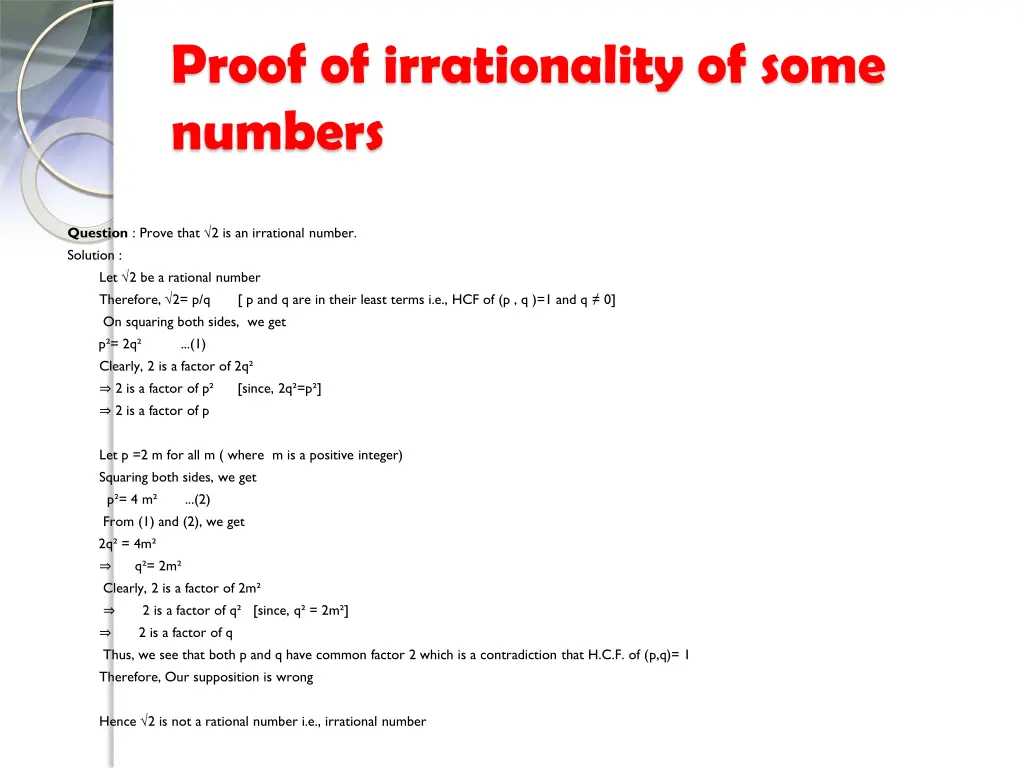 proof of irrationality of some numbers