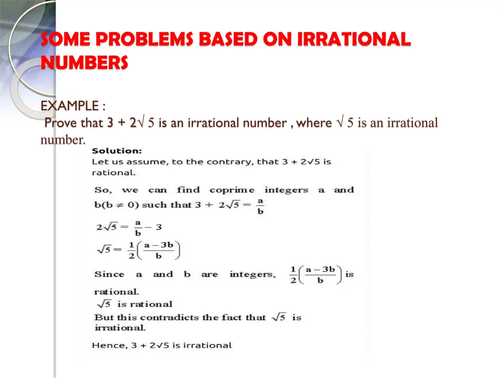 some problems based on irrational numbers