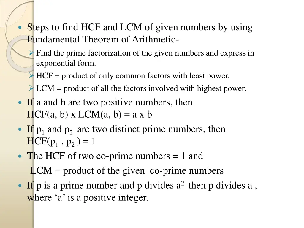 steps to find hcf and lcm of given numbers