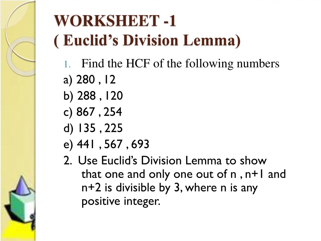 worksheet 1 euclid s division lemma