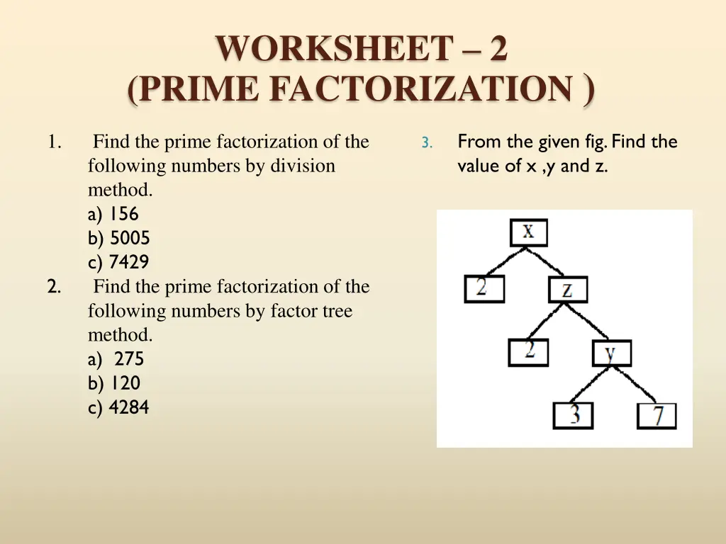 worksheet 2 prime factorization