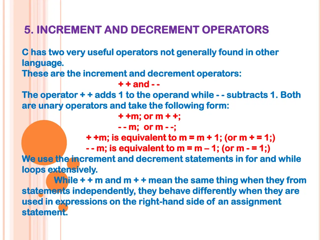 5 increment and decrement operators 5 increment