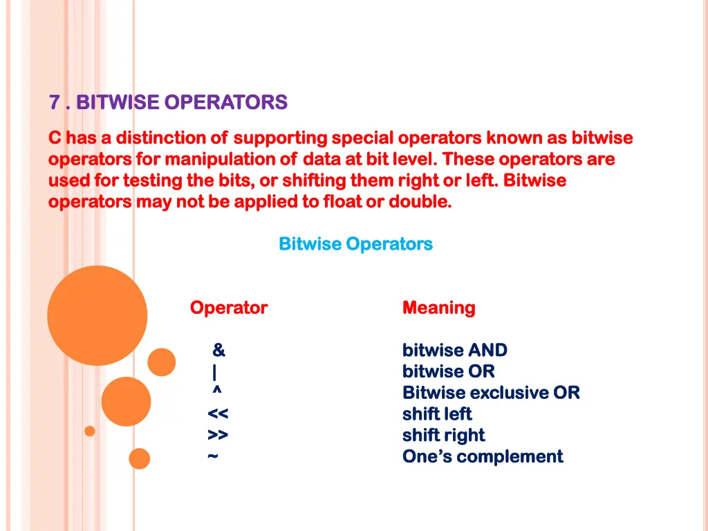 7 bitwise operators 7 bitwise operators