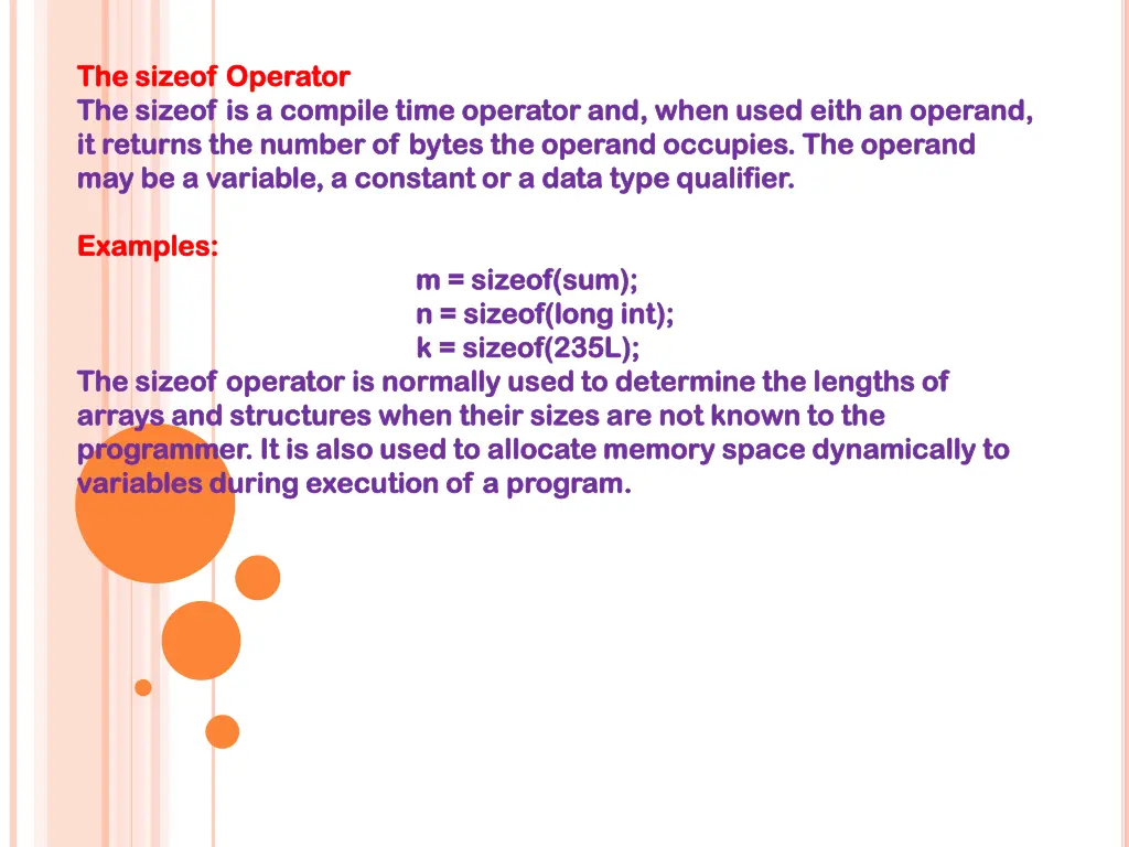 the the sizeof sizeof operator the the sizeof